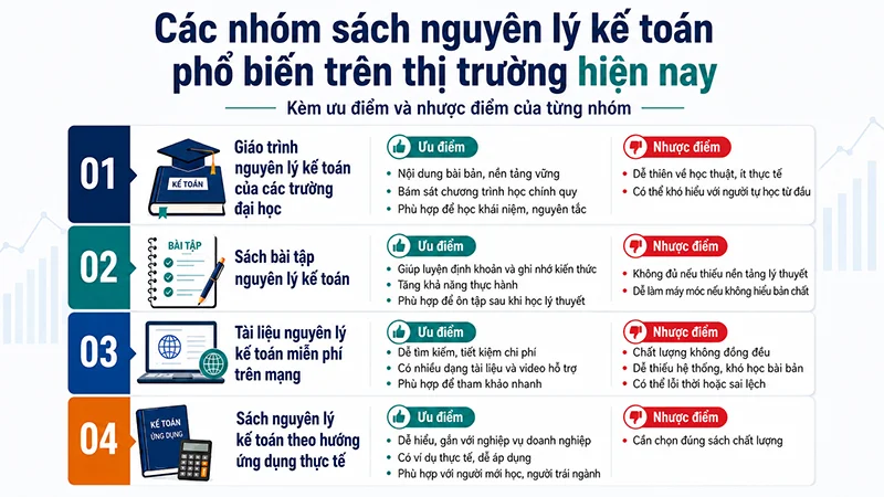 Các nhóm sách nguyên lý kế toán phổ biến trên thị trường hiện nay - Kèm ưu nhược điểm của từng nhóm